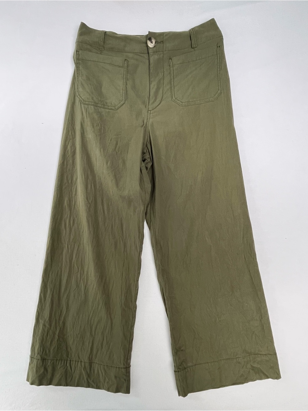 Anthropologie Women’s The Colette Wide Leg Pants Olive Green Linen Blend Size 29